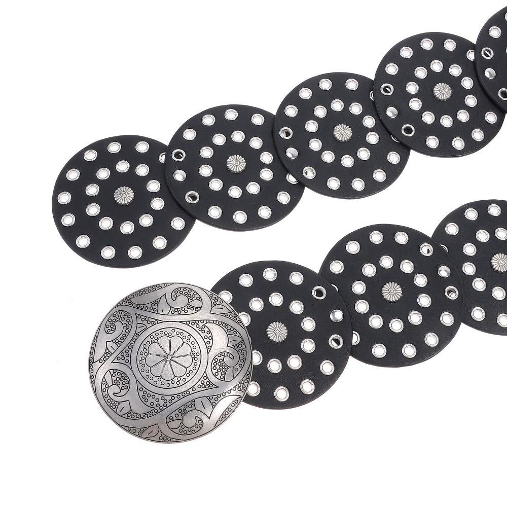 Western Style Disc Belt Y2K Wide Disc Belt Cowboy Wide Disc Belt Hollow Belt  for Women