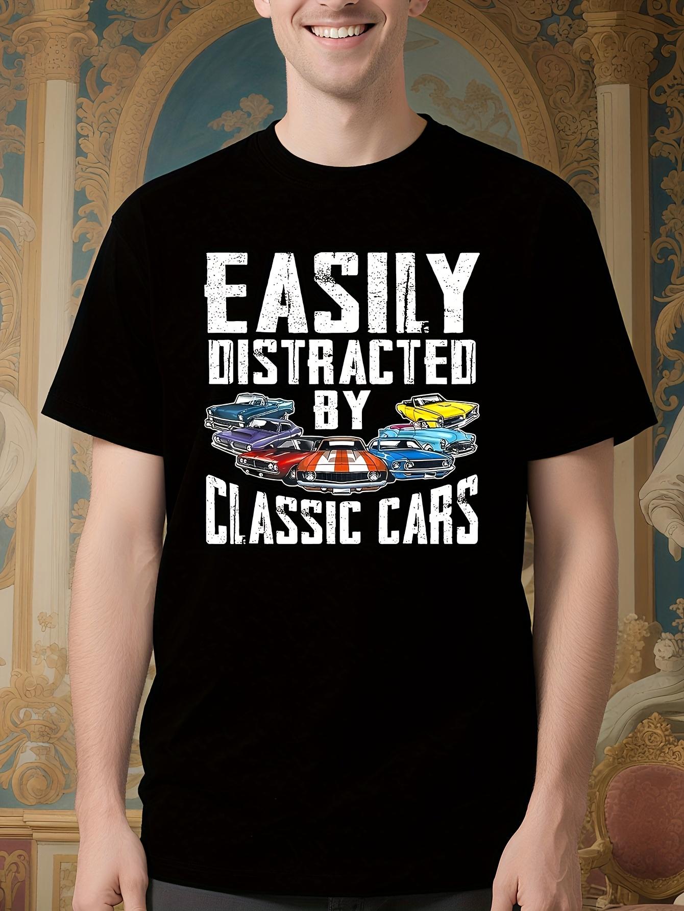 1pc Plus Size Tshirt - Easily Distracted by Classic Cars ... M