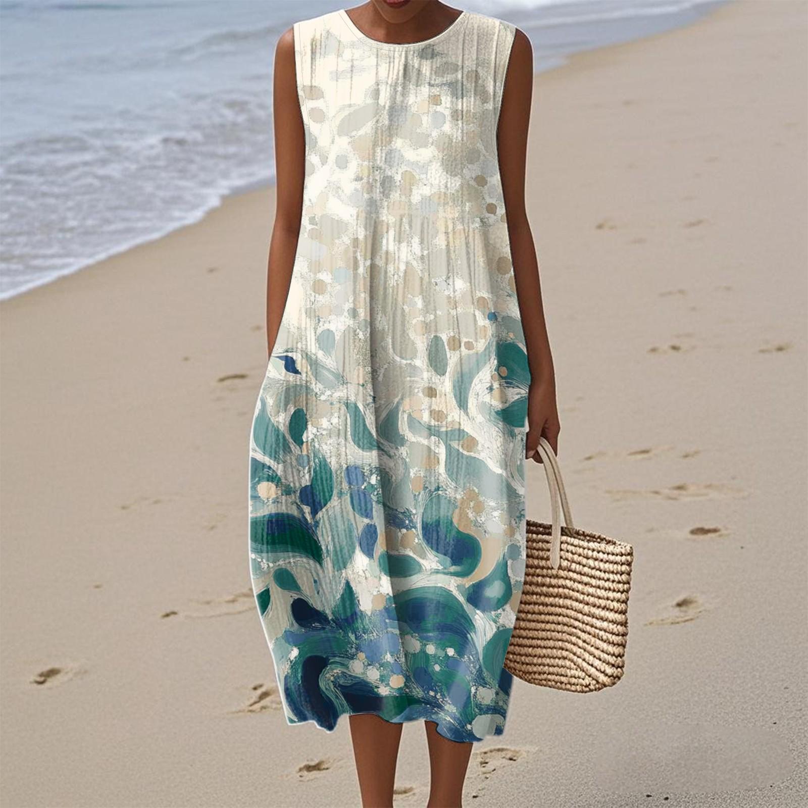 

Женское модное повседневное платье без рукавов с круглым вырезом и цветочным принтом, элегантное, темпераментное L