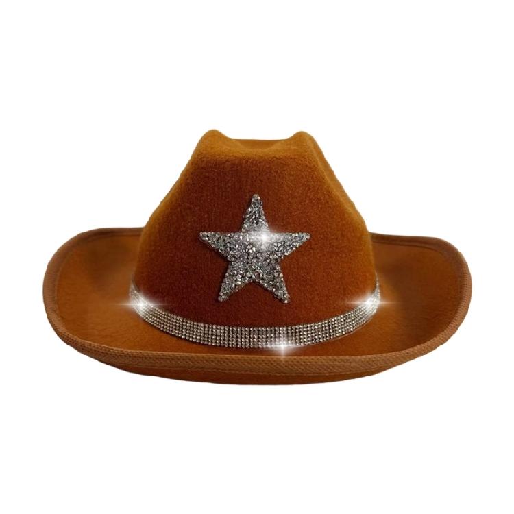 

Rhinestones Star Western Cowboy Hats For Boy Girl Soft Cosplay Fedoras Hat Costume Accessory for Kids Halloween Party коричневий