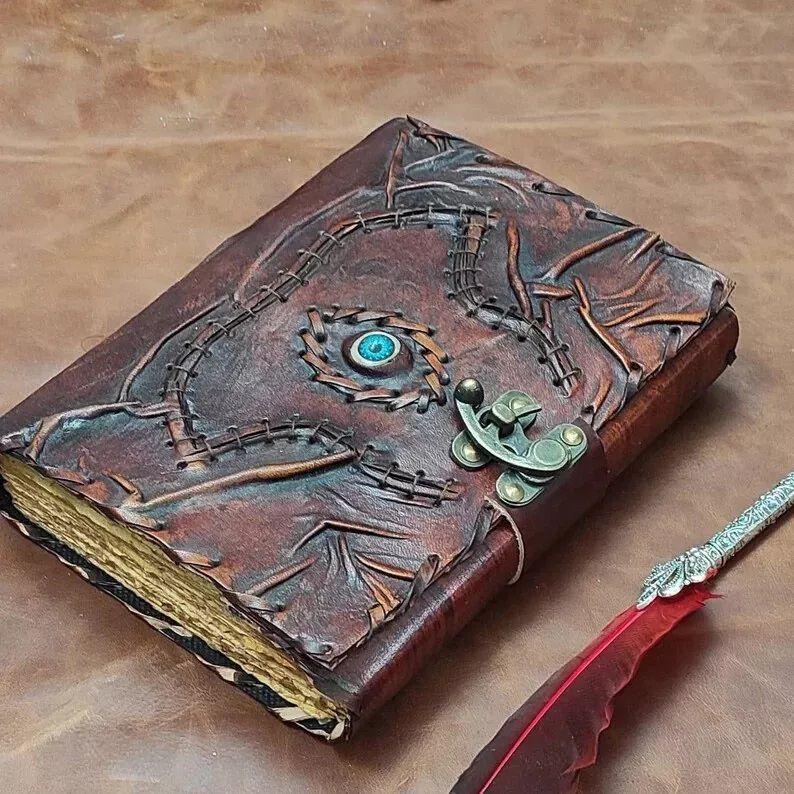 Vintage Leather Journal with Spell Eye Journal Hocus Pocus Book of Shadows
