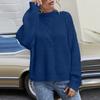 Damen Schwarzer Lockerer Pullover Hoher Kragen Bequemer Kragen Pullover Einfarbig Gestrickt Langarmpullover