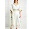 Schwarz Gold Spitzenbesatz Kaftan Abaya Damen V-Ausschnitt Fledermausärmel Quasten Saum Plissiert Lang Maxikleid Islamisch Dezent Lässig Robe