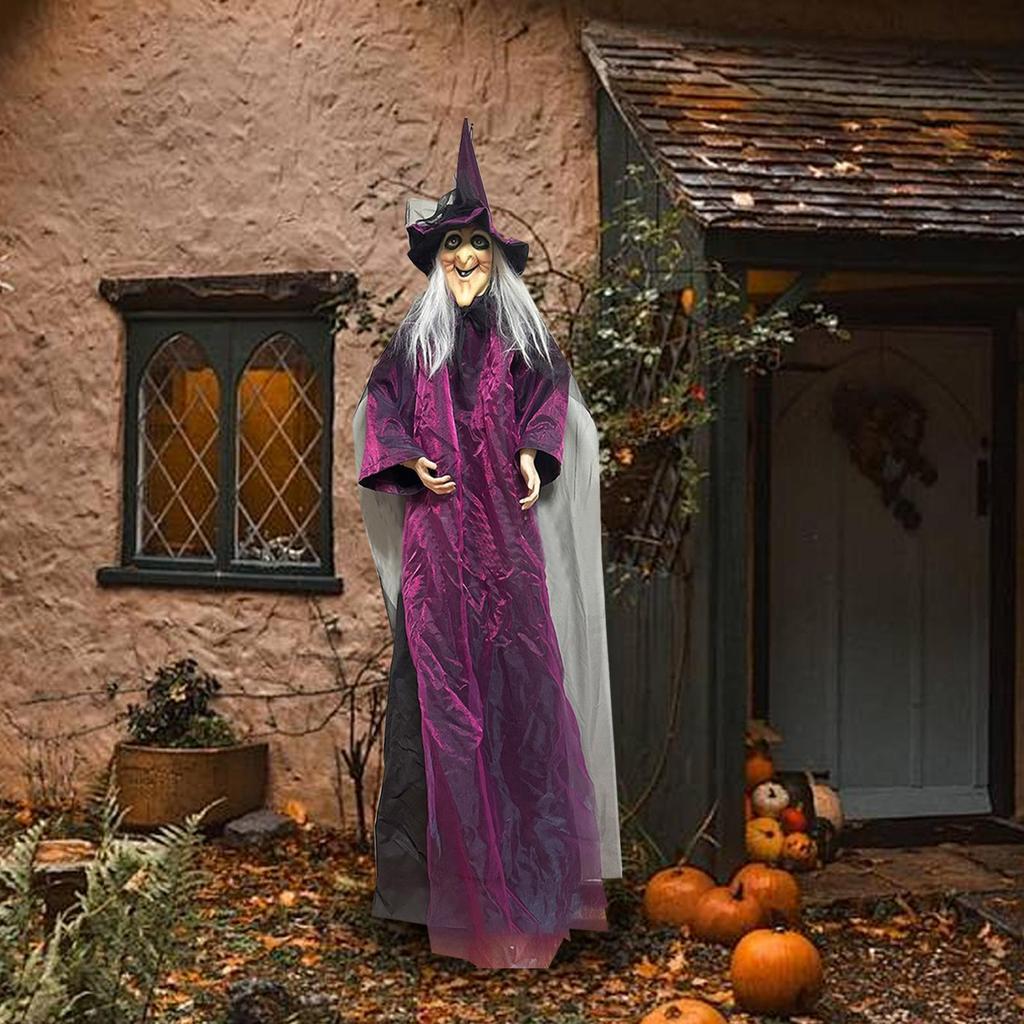 2025 Hot Halloween Decor Talking Witch Outdoor Spooky Animatronic Witch Decor Prop Red Eye Animated Witch Home Festival Decor