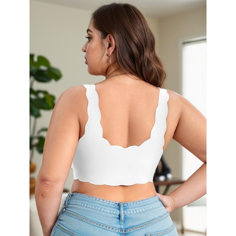 Plus Size Elegant Bra, Women's Contrast Lace Front Closure Scalloped Trim Bralette
