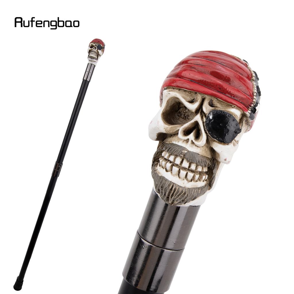 White Resin Red Hat Skull Head Walking Cane Fashion Decorative Steel Stick Gentleman Elegant Cosplay Cane Knob Crosier 93cm
