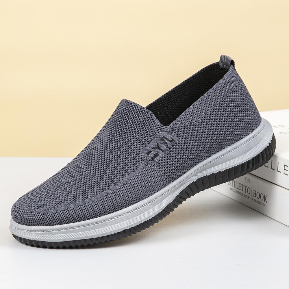 

Men s shoes, one-pedal fly-woven mesh casual shoes, light and comfortable walking shoes, breathable texture dad shoes, lazy shoes 44 серый