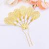 Crystal Rhinestone Flower Hairpin Metal Ethnic Headdress Jewelry Thai Style Leaf Hair Stick  Party