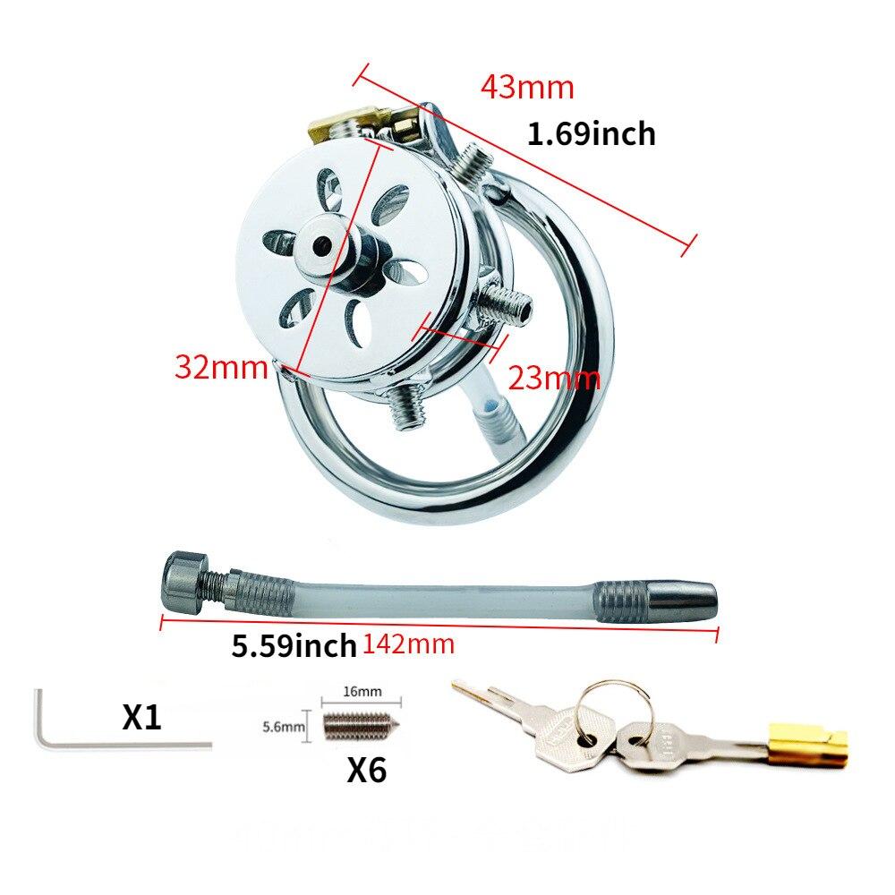 Stainless Steel Men's Short Flat Lock Metal CB Lock Urethral Chastity Belt Rivets Penis Cage Sex Toy Cuckold Cock Rings