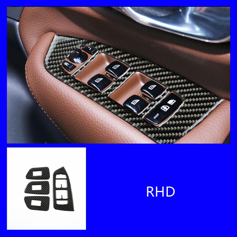 Car Styling Carbon Fiber Window Glass Lifting Buttons Frame Decoration Cover Trim For Volvo S90 V90 2016-2020 Interior Stickers