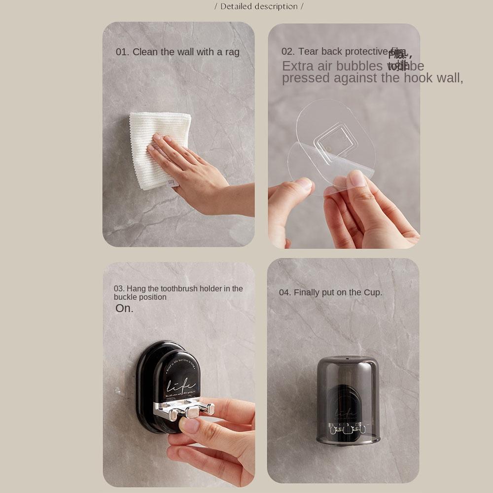 Efficient Drainage Toothbrush Storage Rack Wall-mounted Space Saving Toothbrush Holder Easy-install Minimalist Mouthwash Cup Set