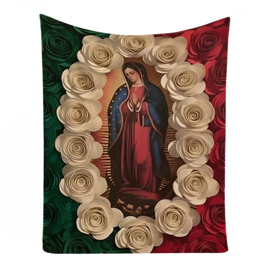 

Плеід з Дівою Марією та трояндами М який релігійний плеід Затишний плед-кидок для дивана, ліжка, декору дому Християнська молитва, медитація 75cm B