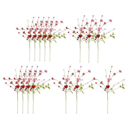 Umělé stonky bobulí na Valentýna Růžové Červené Bobule ve tvaru srdce Větvičky na Valentýna Svatba Oslava výročí Stůl Domácí dekorace