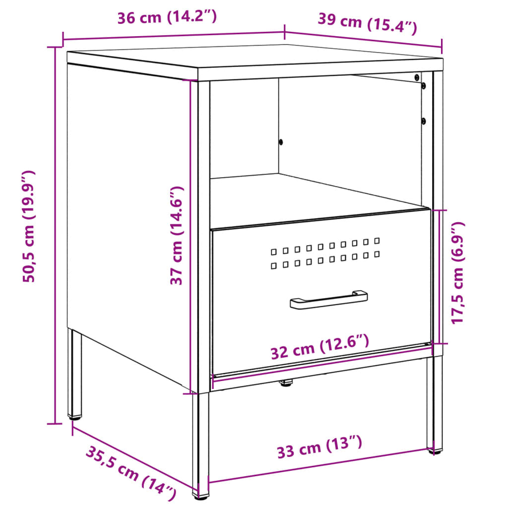 Nightstands 2 pcs. Black 36 x 39 x 50.5 cm Steel