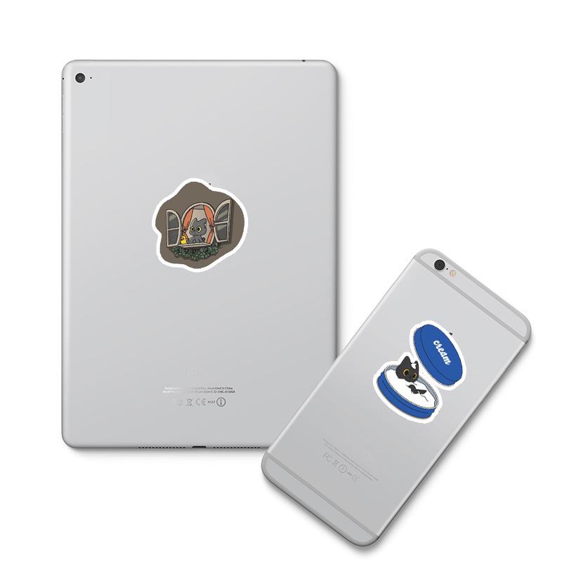 Black Kitten Cartoon Stickers - 100 Cute Meow Star Patterns for Phones