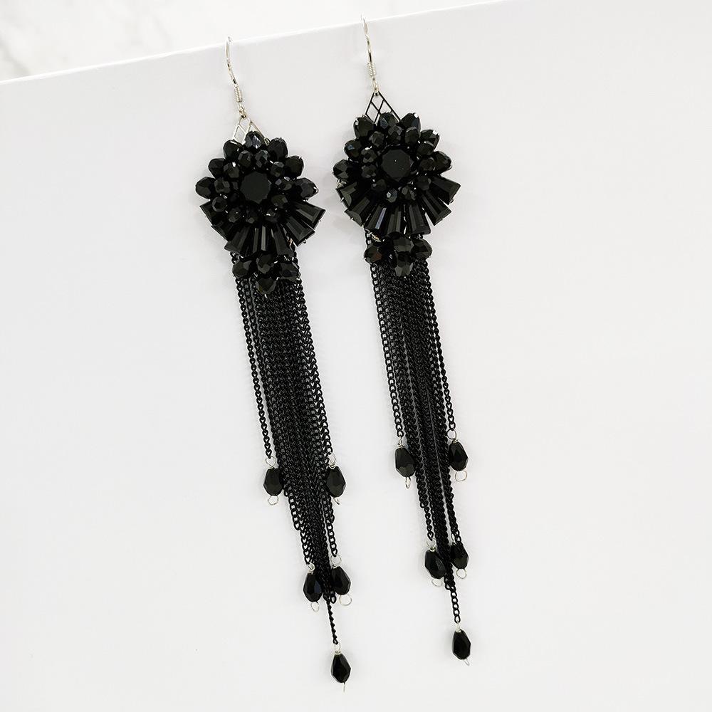 

Ювелирные изделия Jingqi, длинные серьги с преувеличенной индивидуальностью, серьги ручной работы с темпераментом, женские серьги в стиле бохо с бахромой в виде цветка чёрный