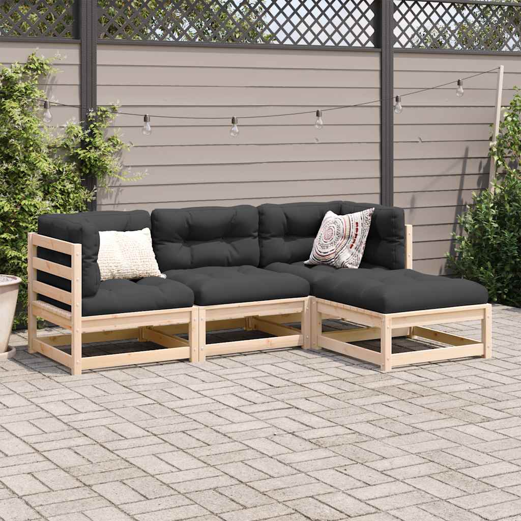 4 Piece Garden Sofa Set Solid Pine Wood
