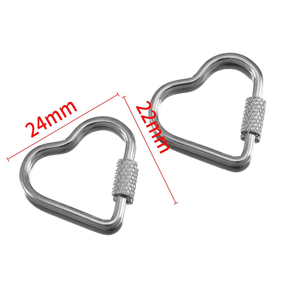 5pcs Stainless Steel D Oval Heart Shape Locking Carabiner Screw Clip Link Hook For DIY Keychain Holder Necklace Jewelry Making