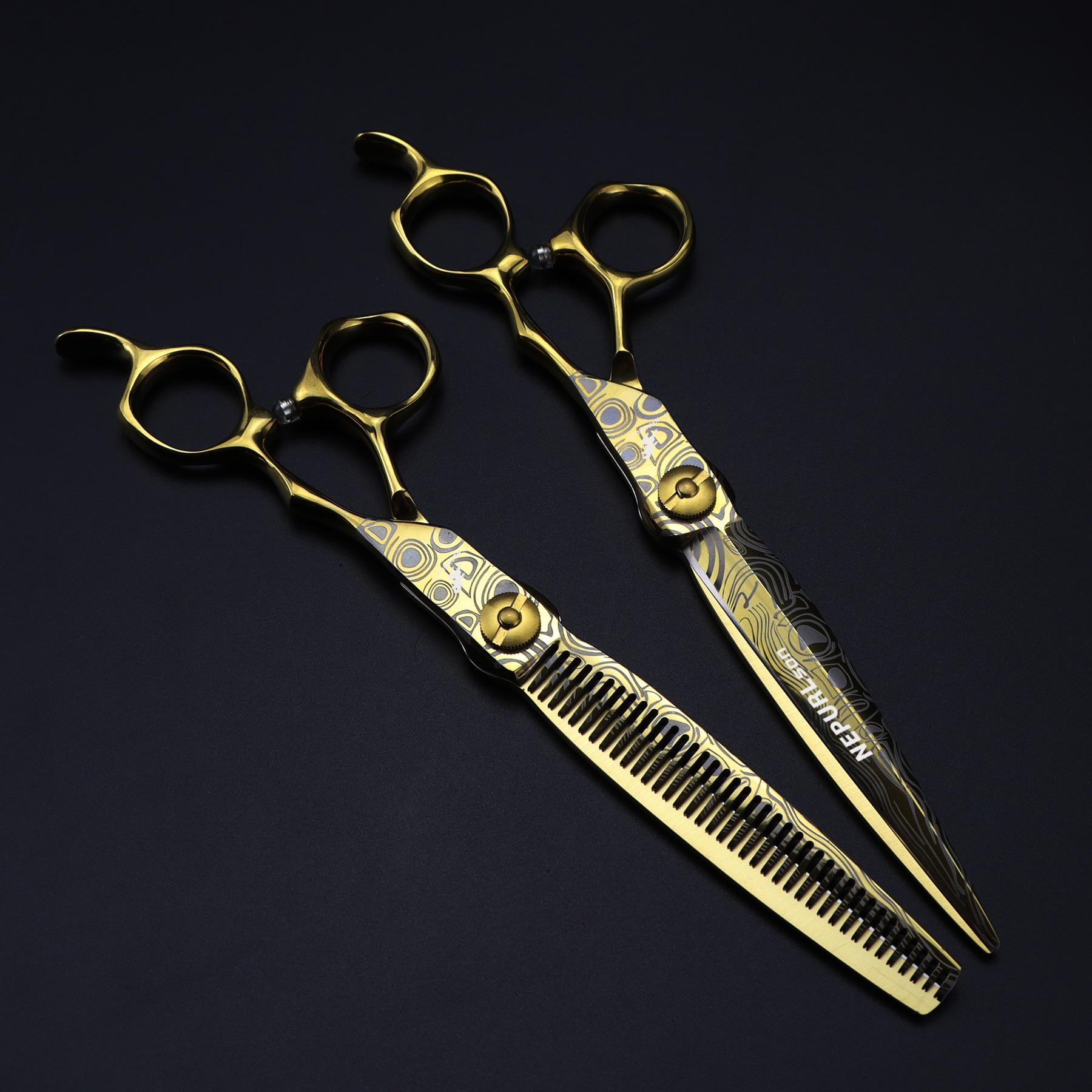 

Професійні золоті Jp440C Top Steel 7 дюймів Ножиці для волосся з дамаським малюнком Ножиці для стрижки волосся Ножиці для стрижки Перукарські ножиці