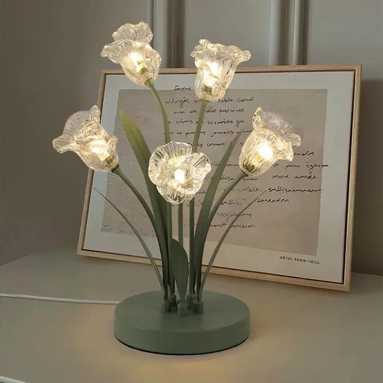 Unique LED Tulip Lamp AC Powered Flower Decorative Desk Light Multipurpose Landscape Lighting for Bedroom Living Room Study