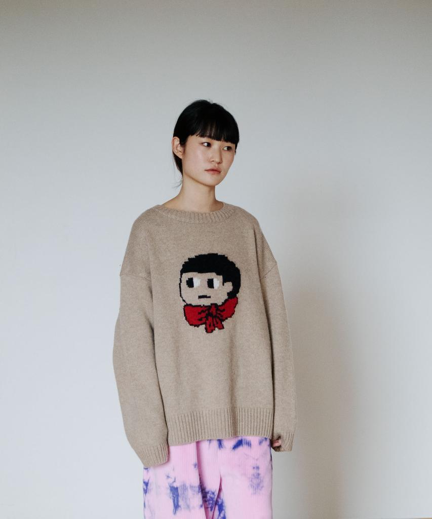GROUNDWORK Baggage Man Face Knit Sweater / Beige