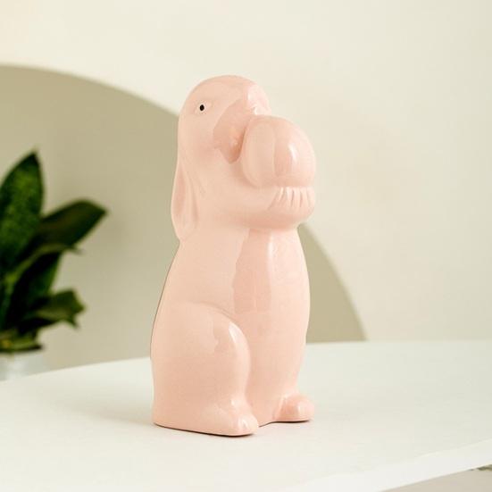 Easter Ceramic Bunny Figurine Holding Egg Look-up Rabbit Statue Sculpture Spring Easter Holiday Party Decoration