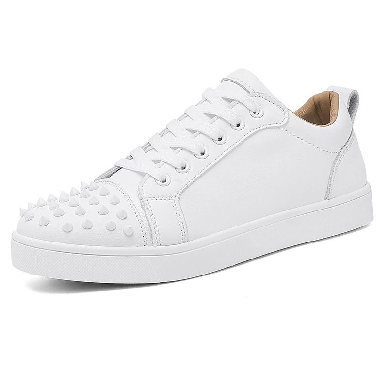 Scarpe Casual da Uomo con Borchie e Suola Rossa, Semplici Social, Scarpe da Skate da Giovane, Scarpe in Pelle alla Moda e di Tendenza, Scarpe Bianche