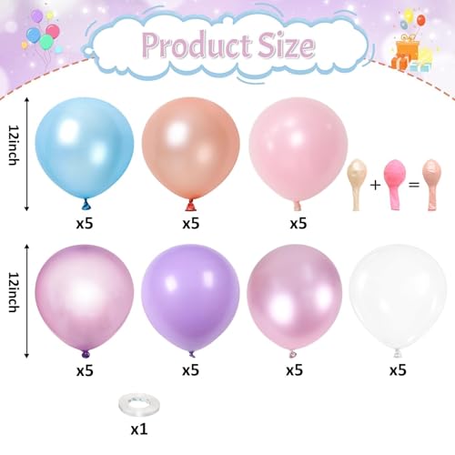 Pastel Mermaid Balloons Set of 36  Pearl Rose Gold Metallic Pink Purple Blue Latex Party Balloons for Girl Birthday Bridal Baby Shower Candyland