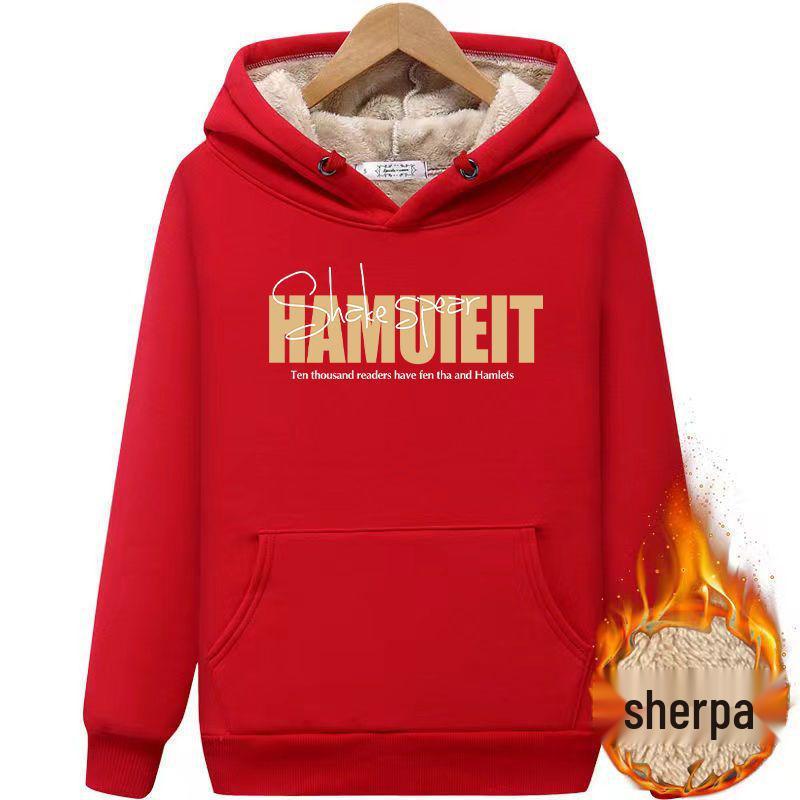 Pánská mikina s kapucí z jehněčí kůže - Zimní sametově silná trendy bunda, Hong Kongský styl, Teplá, Studentská, Velká velikost, 12