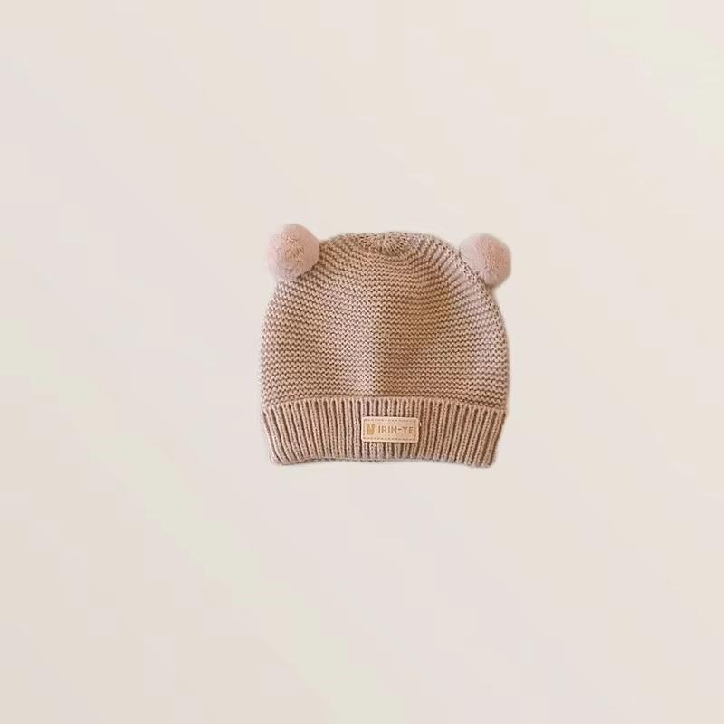 

Милые детские шапки-бини с двойными помпонами, осенне-зимняя вязаная шерстяная теплая шапка для младенцев, мальчиков и девочек, однотонные вязаные шапки-пуловеры крючком хаки