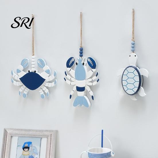 Turtle Coastal Ornament Handmade Wooden Beach Hanging Ornaments Rustic Lobster Crab Marine Animal Decor Seaside Atmosphere Decoration Ocean Theme Wall