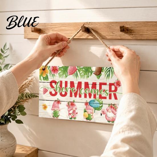 Wooden Door Plaque Summer Hanging Sign, Beach Theme Welcome Sign Front Decor with Decorative Rope, Colorful Hanger for Seasonal Farmhouse House
