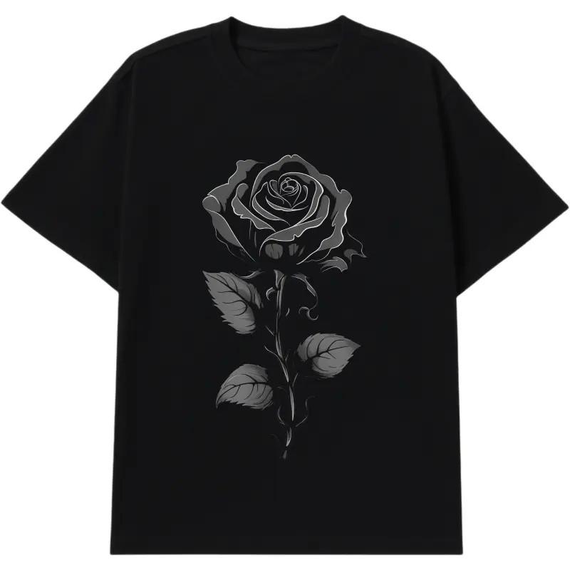 Gothic Rose Graphic Tee for Men Black Oversized T-Shirt with Dark Floral Print S разноцветный