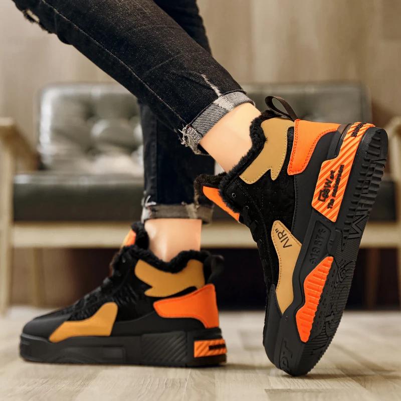 2024 Winter Leather Men's Warm High-top Casual Shoes, Outdoor Anti-skid Work Shoes, Comfortable and Versatile Men's Sports Shoes