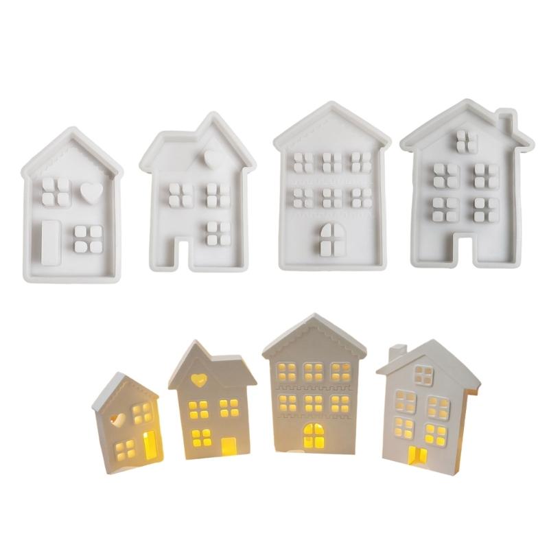 Pack of 4 Home Decors Silicone Molds 3D House Shape Resin Crafting Molds Home Ornament Molds Silicone Moulds Set 1
