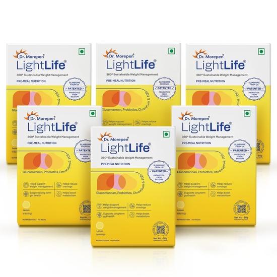 Dr. Morepen LightLife Pre-Meal Nutrition Mix | Controls Appetite & Reduces Cravings | For Men & Women | 60 Sachets | Lemon Flavors