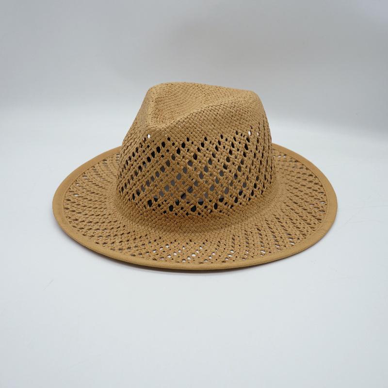 

French Retro Hollowed-Out Hand-Woven Flat-Top Big Brim Top Hat For Men And Women Summer Vacation Beach Sun Protection Straw Hat Tide M（56-58cm）