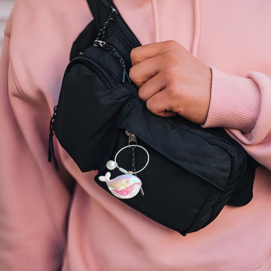 1/2/3Pcs Key Chain Faux Pearl Whale Shape Charm Keychain with Bangle Bags Backpacks Key Holder Decorative Bag Accessory
