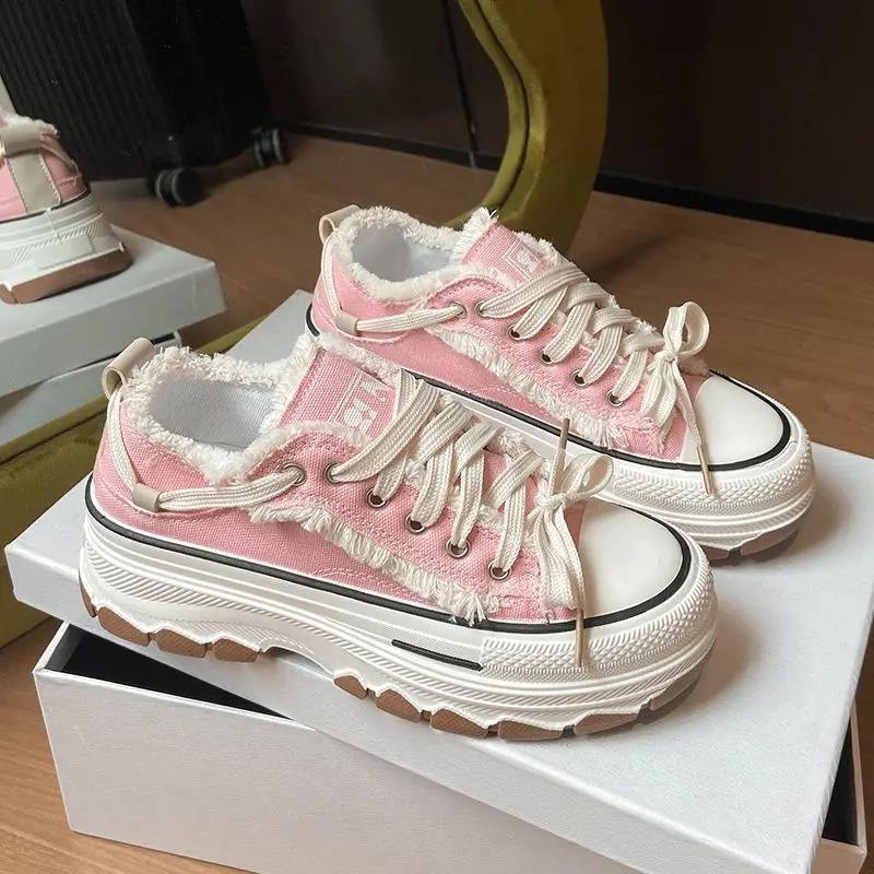 Fashion Round Toe Lace Up Shoes for Women Light Y2k Fashion Comfortable and Elegant Vulcanized Shoe Trends 2025 Korean 39 Woman Footwear