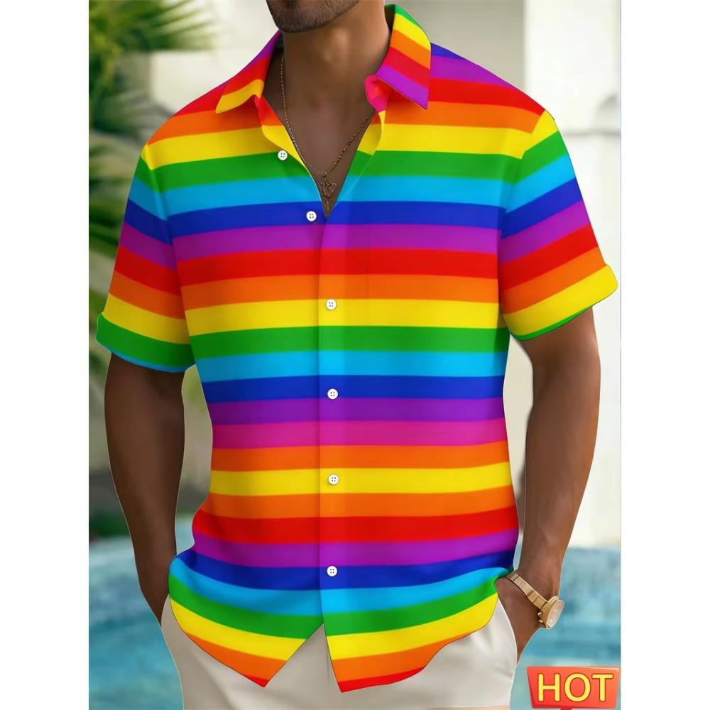 Rainbow Graphic Men's Hawaiian Shirt 3D Print Casual Short Sleeve Button Down Summer New Men Women Harajuku Colorful Shirt Tops