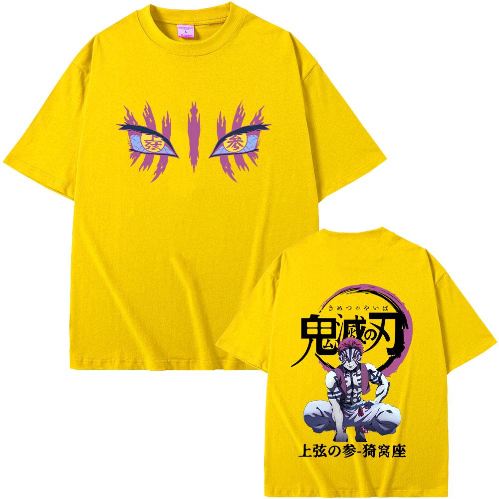Hot Sale Anime Demon Slayer Akaza Eyes Graphic Tshirt Men Women Clothing Fashion Retro Oversized Streetwear Male Casual Tshirt