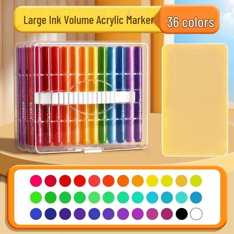 Marker Acrilic pentru Copii - Netoxic, Lavabil, Opac, Pensulă Acuarelă Stivuibilă