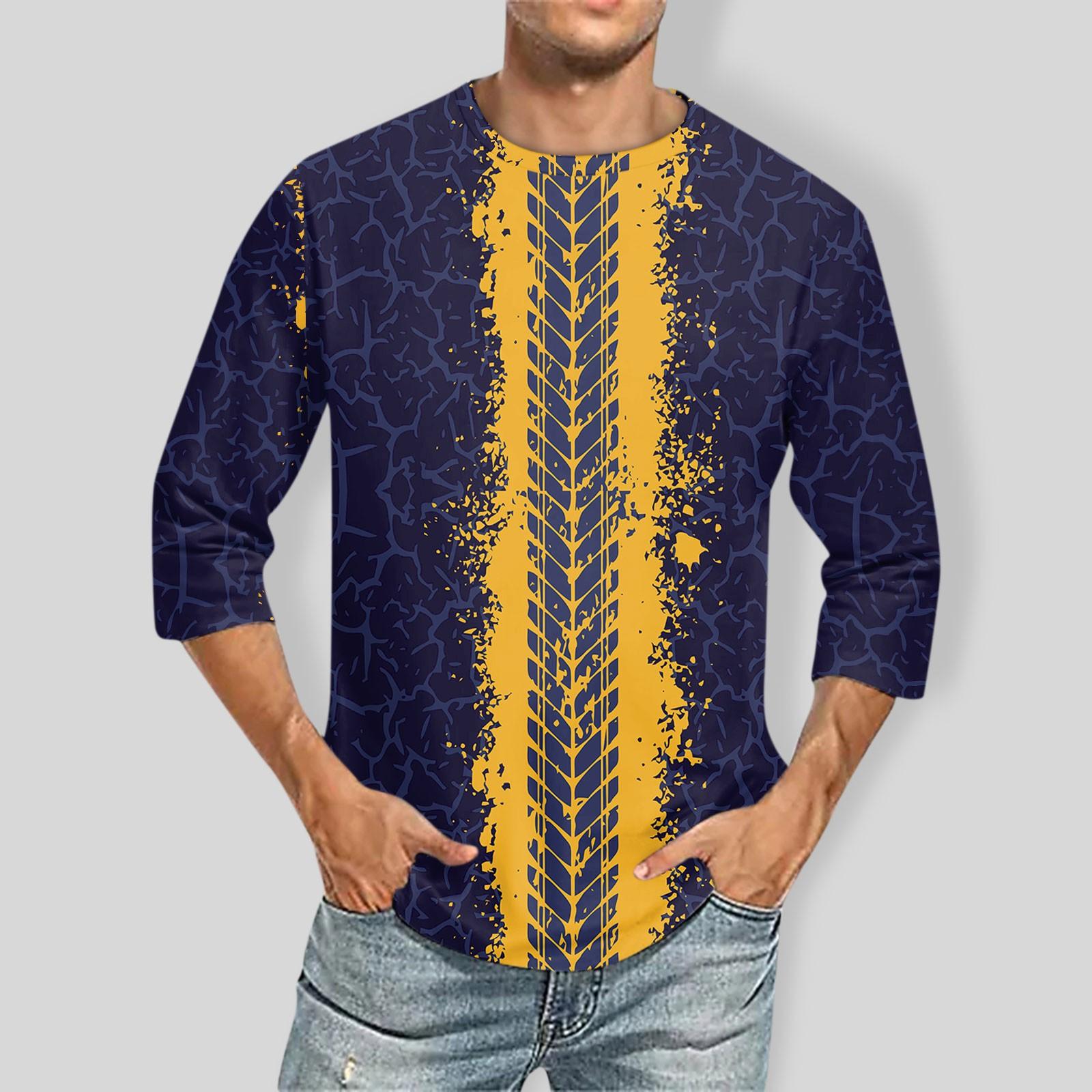 

Мужская однотонная футболка с круглым вырезом и рукавами три четверти S жёлтый