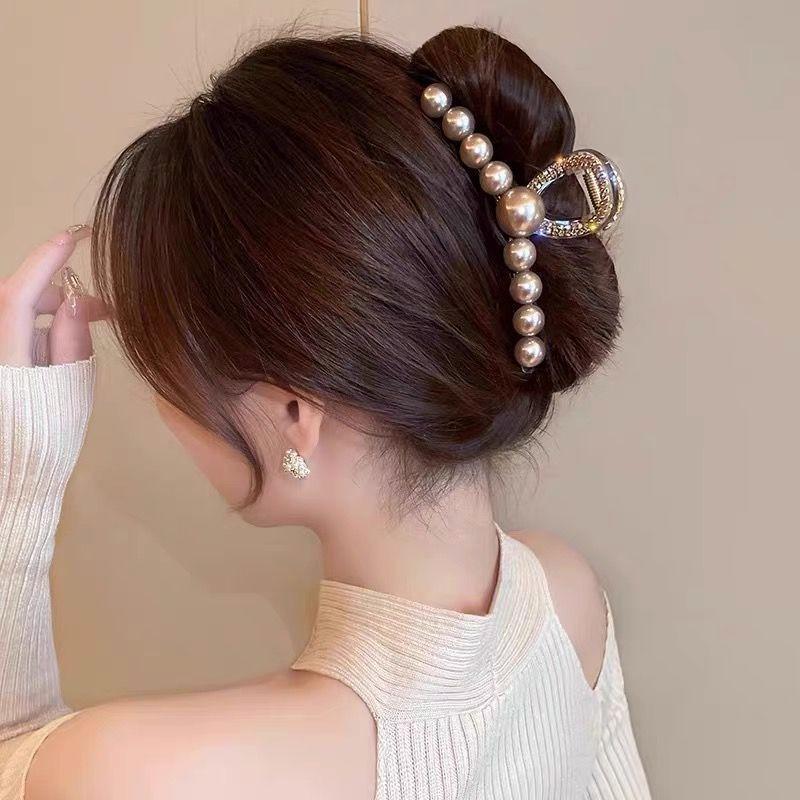Light Luxury  High-end Sense of Flower  Pearl  Rhinestone  Clip  Female Back Head  Hair Clip  Large Hairpin  Headdress  Hairpin