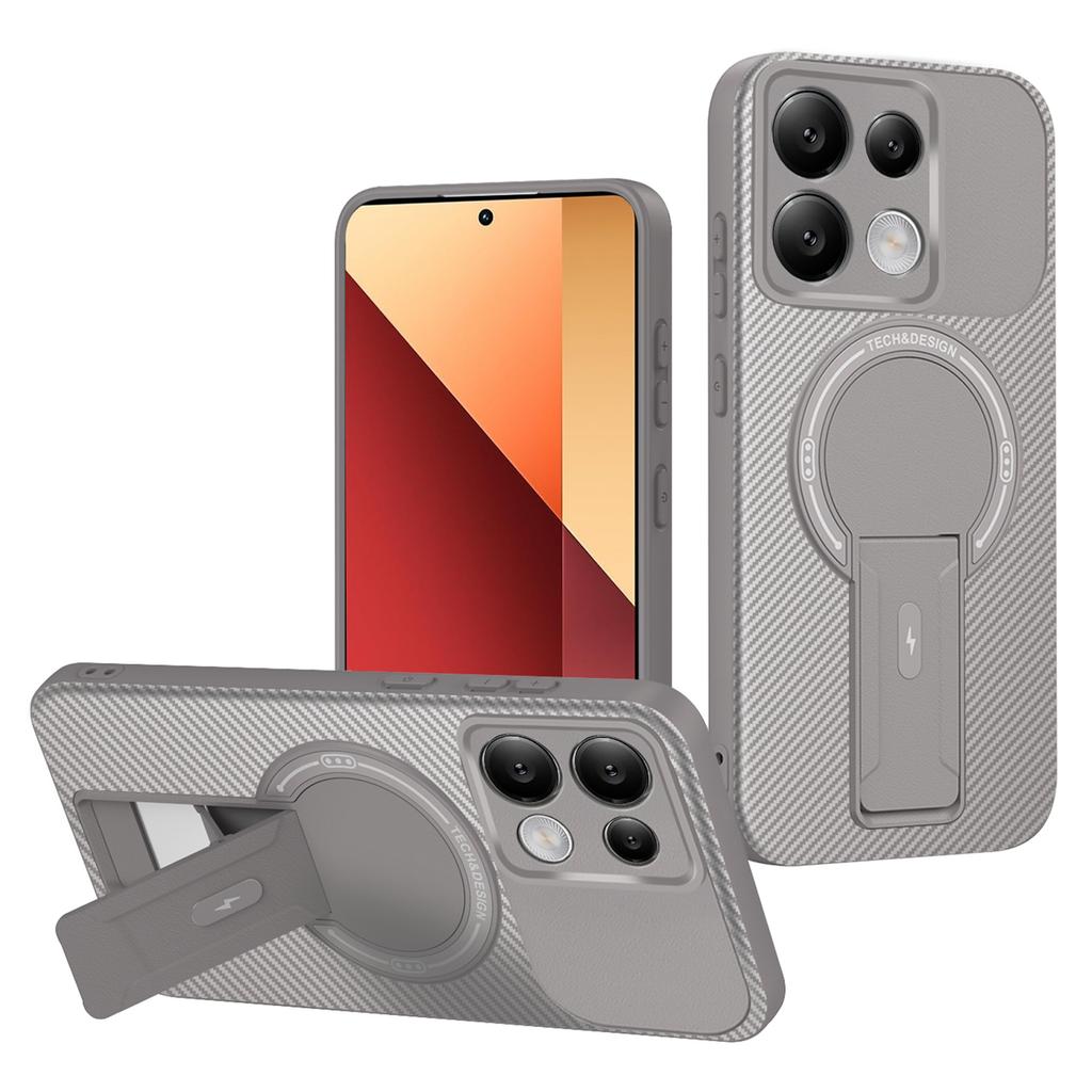 Phone Case For Xiaomi Redmi Note 14S 4G/Note 13 Pro 4G/Poco M6 Pro 4G Carbon Fiber Texture PC+TPU Cover with Kickstand