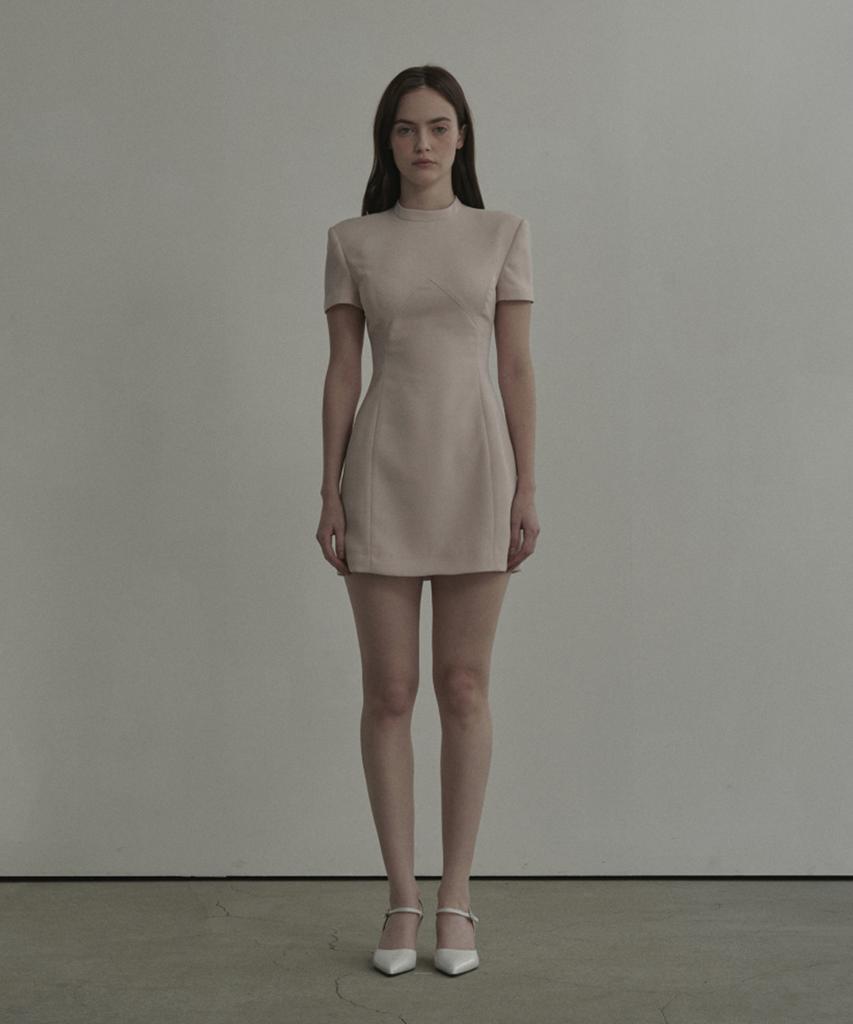 Mausolleum Half Neck Tailored Suit Dress - Pink