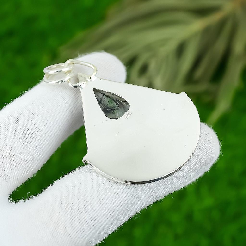 Natural Black Rutile Gemstone Pendant 925 Sterling Silver Jewelry For Girls