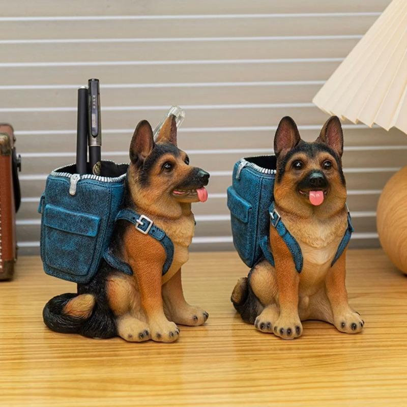Artistic German Shepherd Pen Holder, Miniature Figurine for Living Room TV Cabinet, Unique Home Decorative Craft