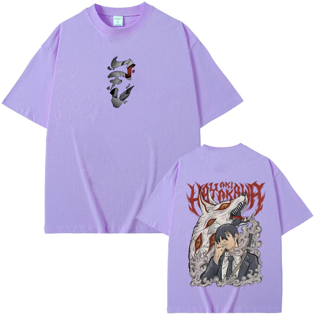 Anime Chainsaw Man Merch T-Shirt Hayakawa Aki Beschwörung Kon Fuchs Teufel Grafik T-Shirts Herren Damen Lässig Vintage Übergroße T-Shirts