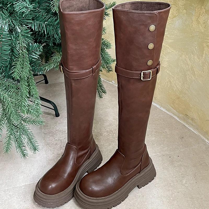 

мода Зимние современные женские сапоги выше колена Модные длинные ботильоны без застежек Дизайнерские туфли на высоком каблуке Botas De Mujer 35 коричневый